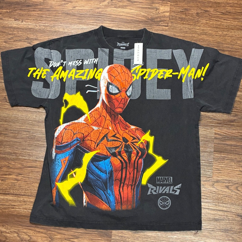 Amazing Spider-Man Marvel Rivals T-Shirt Mens Large Washed Black NWT Graphic Tee